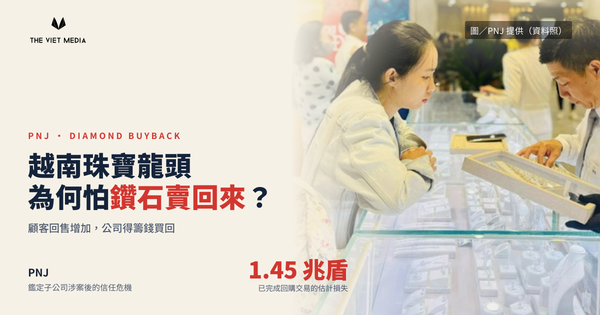 PNJ 門市資料照，封面標題為越南珠寶龍頭為何怕鑽石賣回來